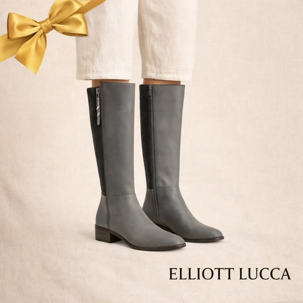 Elliott Lucca Gray Leather Knee-High Boots Size 8.5
